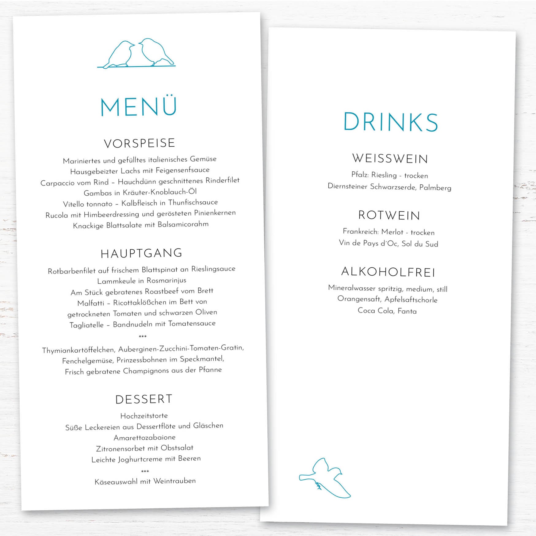 Menükarten: Spatzen blau - Individuelle Einladung